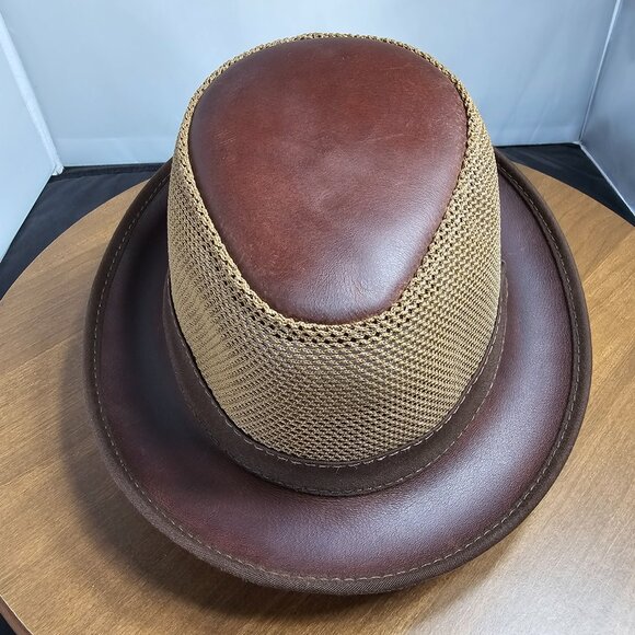 Player Leather/Mesh Fedora Hat | American Hat Makers | Chestnut | NWT | MED/LRG main image 7